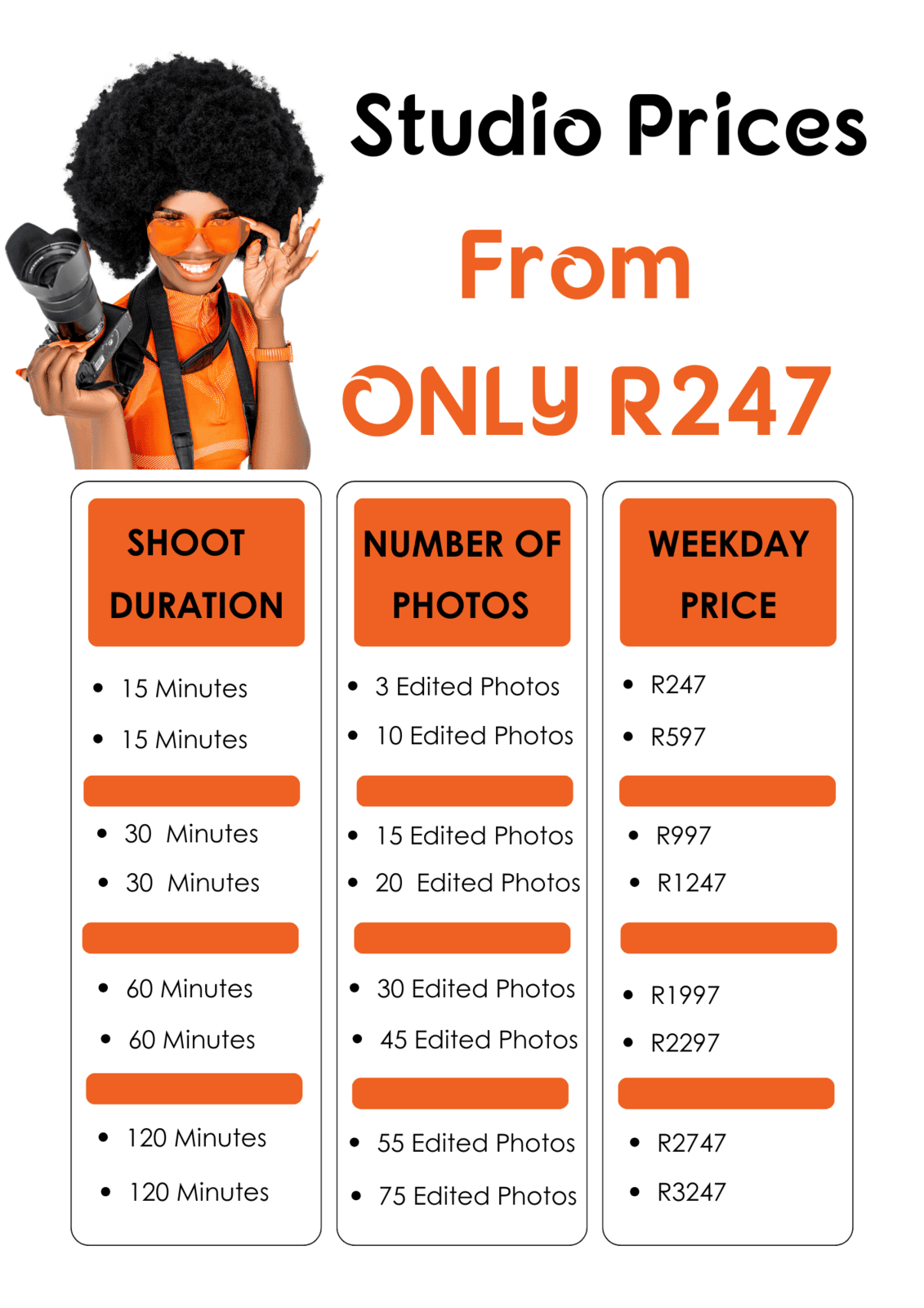 Studio Photo Shoot Prices